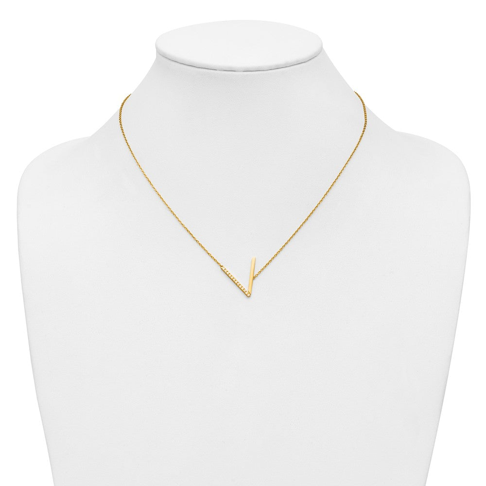 14K Gelbgold Seitlich Diamant Initiale V 18 Zoll Halskette