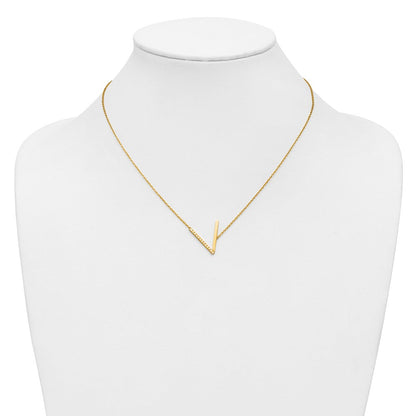 14K Gelbgold Seitlich Diamant Initiale V 18 Zoll Halskette