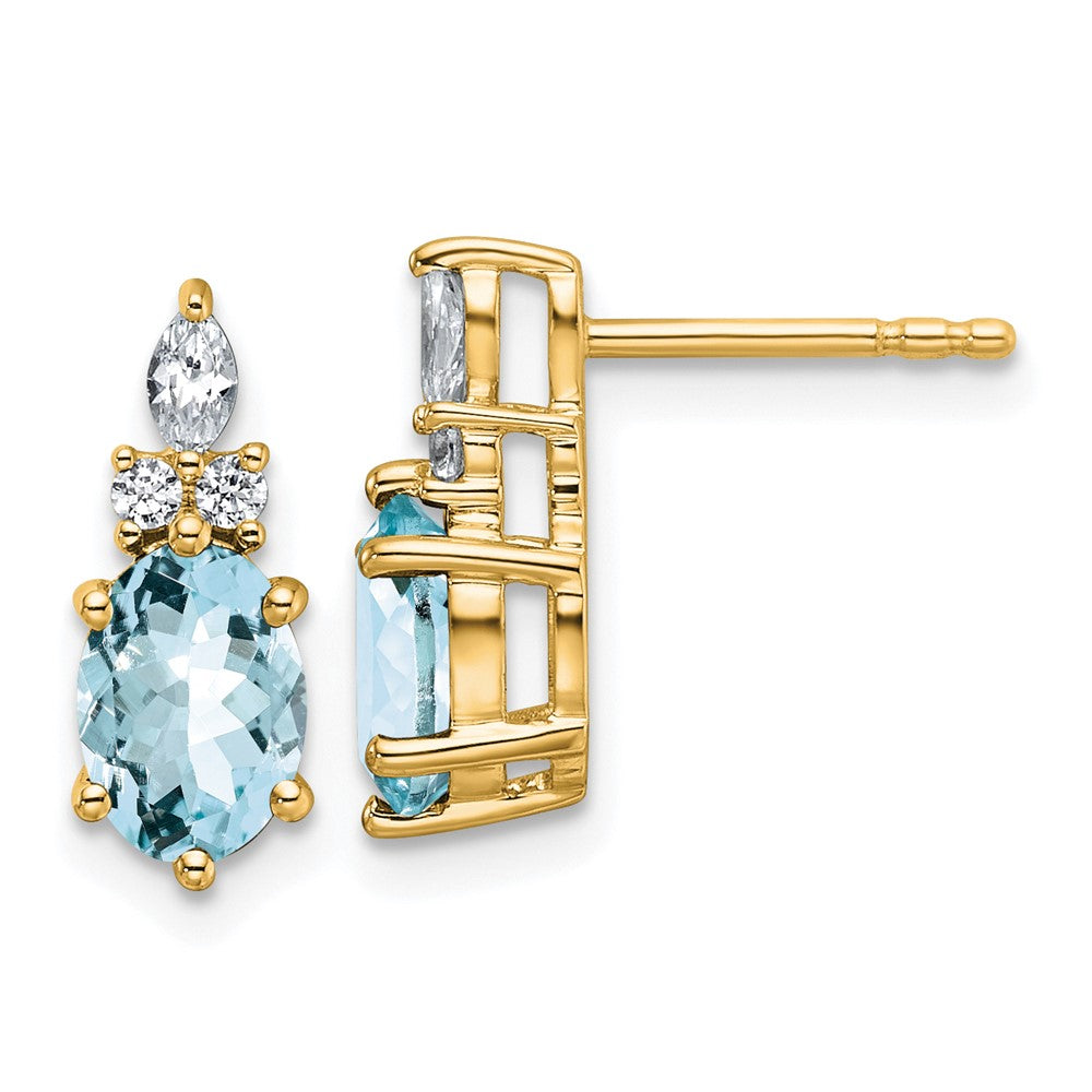 14K Gelbgold Ohrstecker mit Diamanten und ovalem Aquamarin (7 x 5 mm)