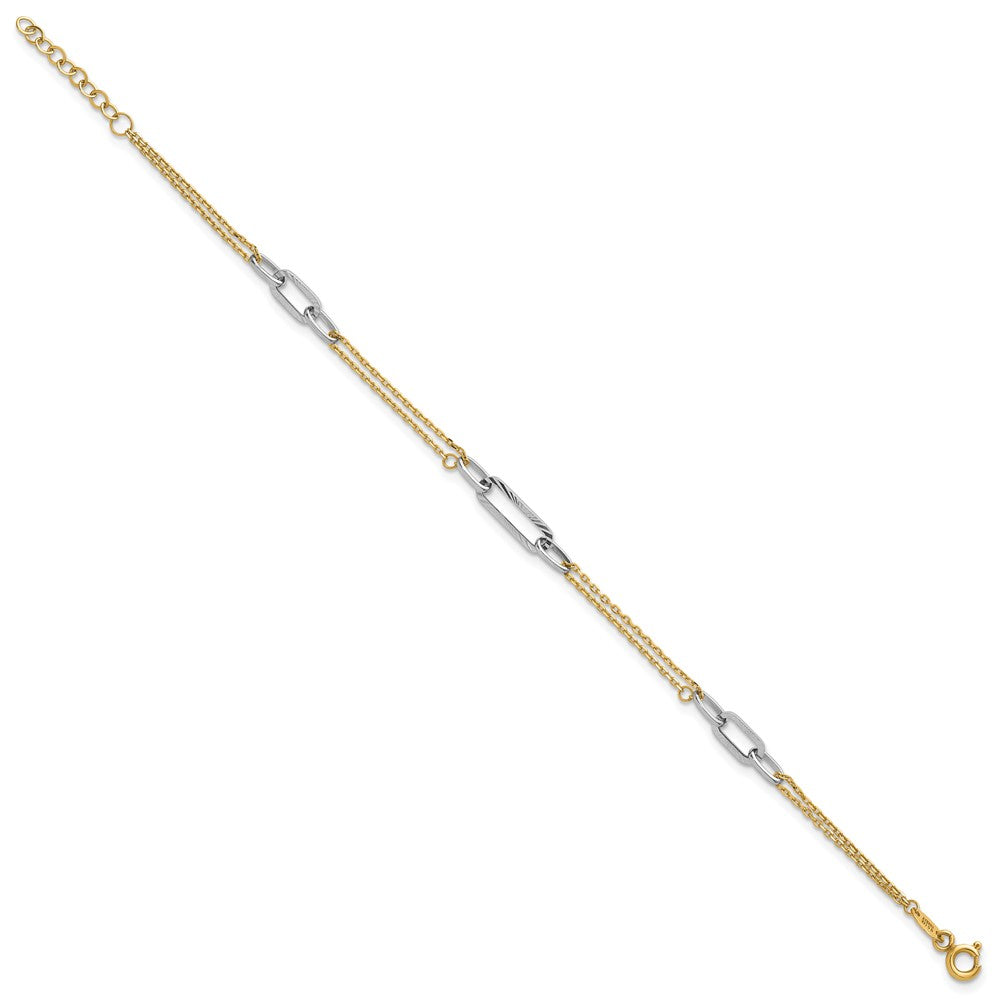 14K Bicolor Gold Bicolor Poliert und Diamantiert 3-station 6.5 Zoll Armband Plus 0.75 Zoll Verlängerung