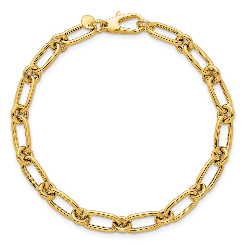 14K Gelbgold Poliert 6mm Oval und Kreis Glieder 7.5 Zoll Armband