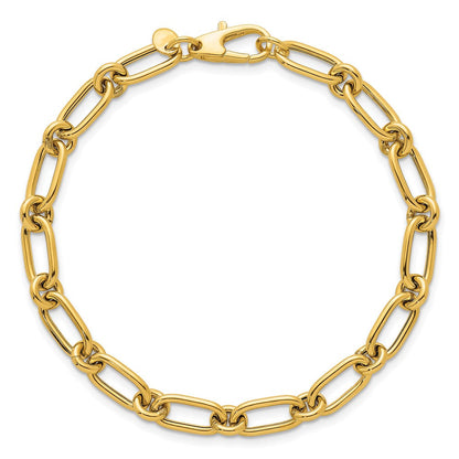 14K Gelbgold Poliert 6mm Oval und Kreis Glieder 7.5 Zoll Armband
