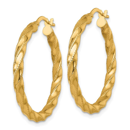 14K Gelbgold Poliert Diamantiert Gedreht 3.00 X 30mm Röhre Creolen