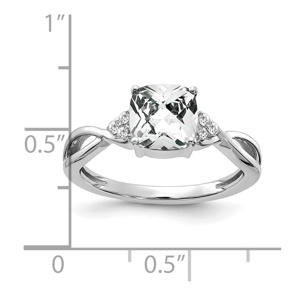 14K Weißgold 7mm Kissen Schachbrett April/white Topas und Diamant Ring