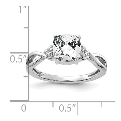 14K Weißgold 7mm Kissen Schachbrett April/white Topas und Diamant Ring