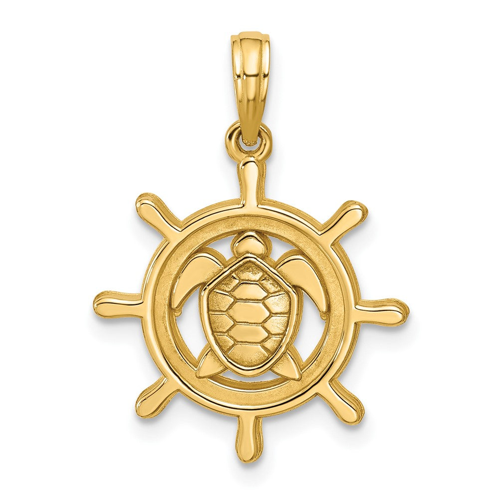 14K Gelbgold polierter Schildkröte-im-Schiffsrad-Anhänger