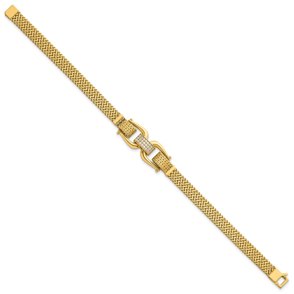 14K Gelbgold Poliert Zirkonia Mittig Fantasie Zig-zag Glieder Gliederarmband