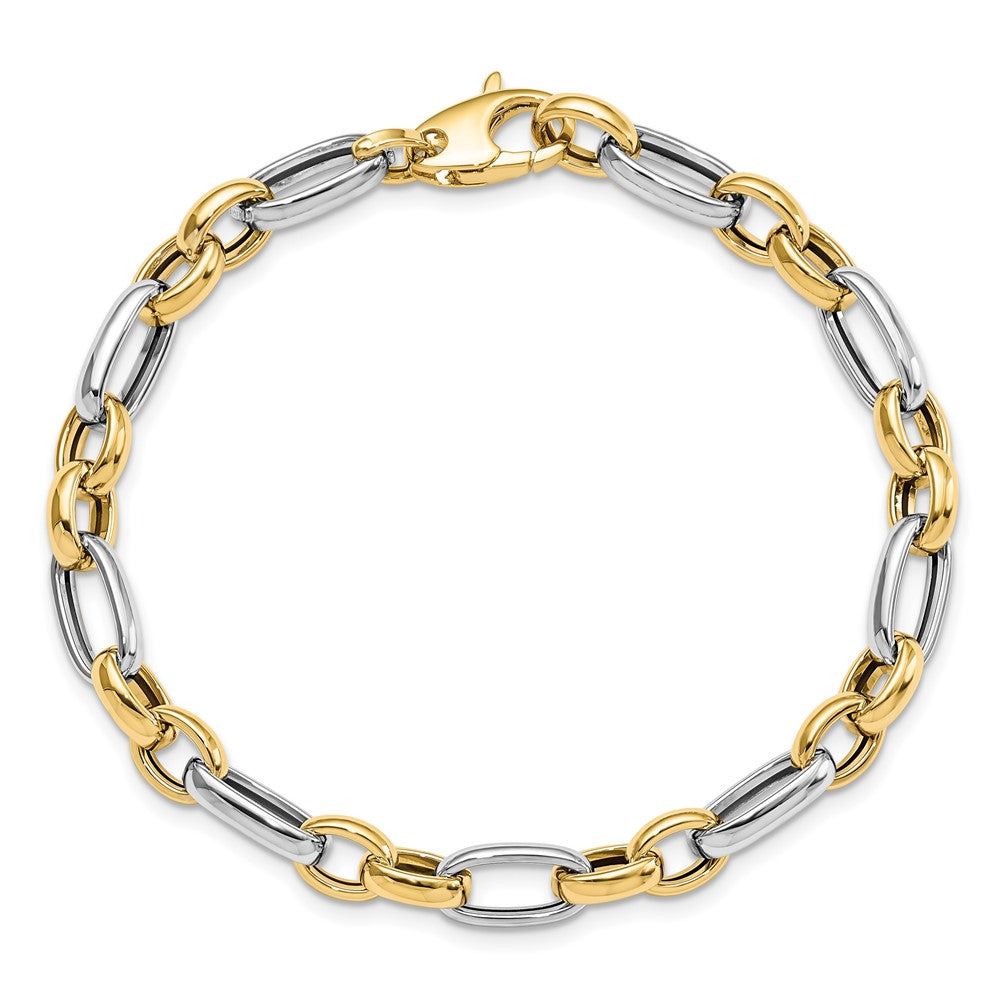 14K Bicolor Gold Bicolor Poliert Fantasieglieder 7.5 Zoll Armband