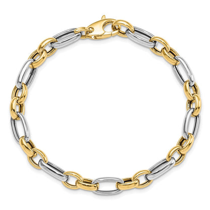 14K Bicolor Gold Bicolor Poliert Fantasieglieder 7.5 Zoll Armband