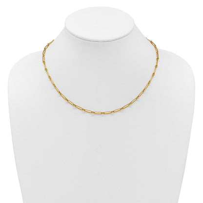 14K Gelbgold Poliert 3.75mm Büroklammer und Rund Glieder 18 Zoll Halskette