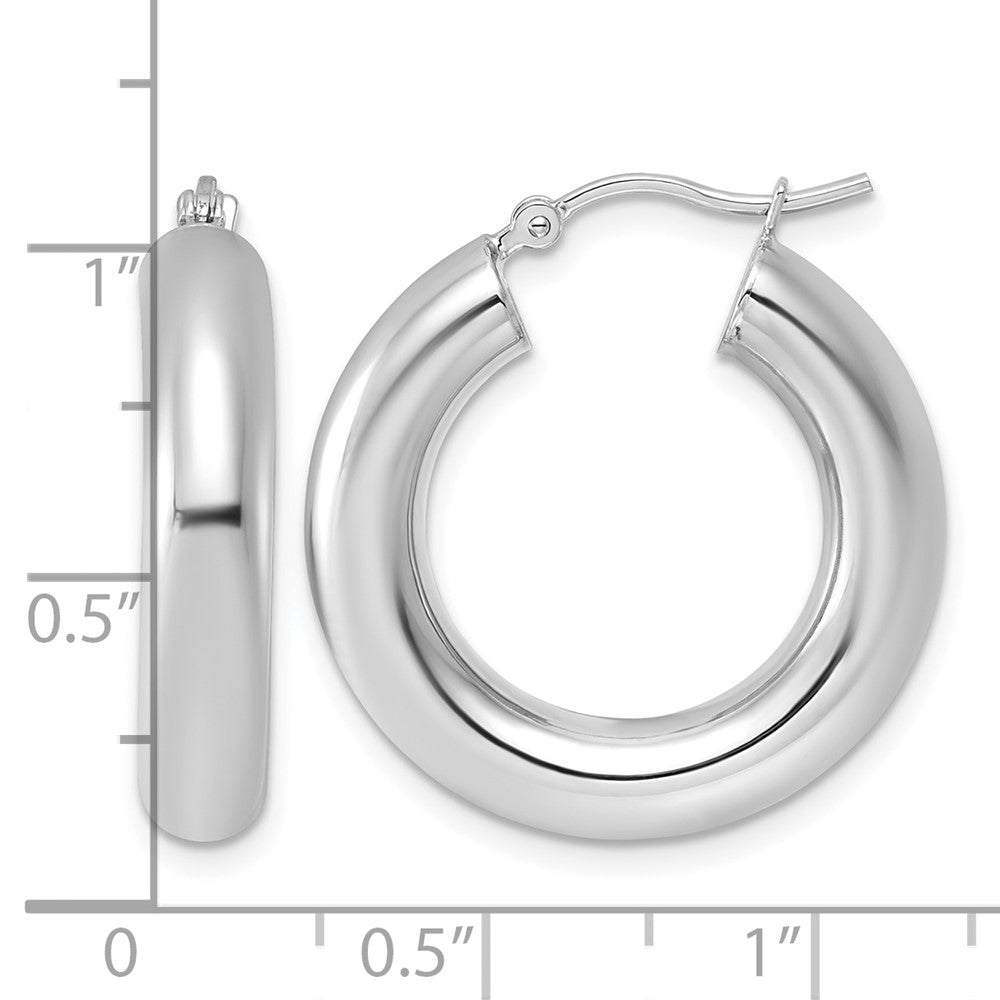 14K Weißgold 5x25mm Poliert Röhre Creolen