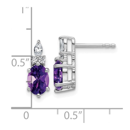 14K Weißgold Ohrstecker mit Diamanten und ovalem Amethyst (7x5 mm) – Februar-Geburtsstein