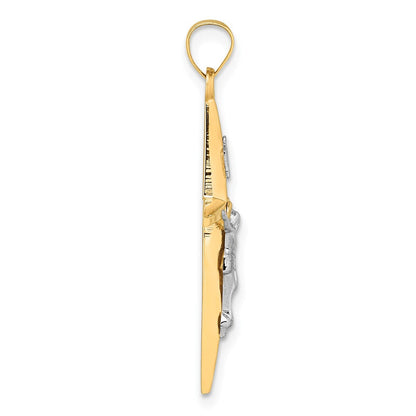 14K Gelbgold mit Rhodium Poliert Inri Kruzifix Kreuz Anhänger