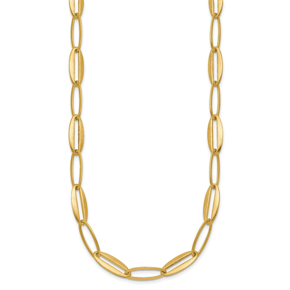 14K Gelbgold Gebürstet und Poliert 7.25mm Lang Oval Glieder 18 Zoll Halskette