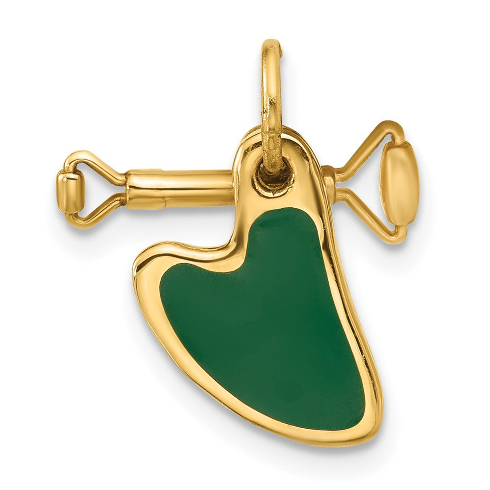 14K Gelbgold Fancy Grün Emaillierter Gua Sha Charm mit Gesichtsroller
