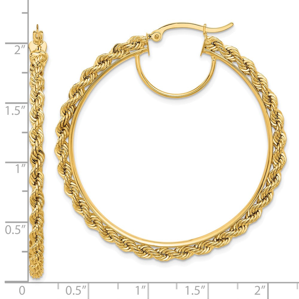 14K Gelbgold Ohrringe Creolen, poliert und diamantiert, Kordel-Design, 2,95 mm