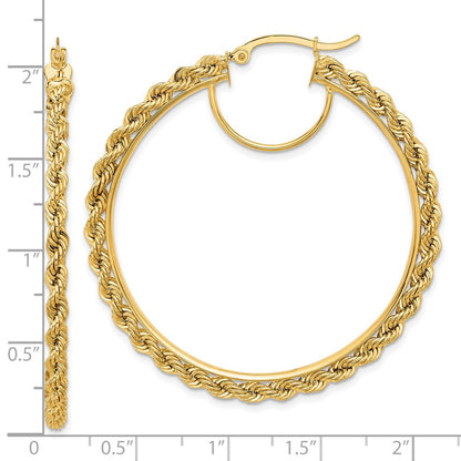 14K Gelbgold Ohrringe Creolen, poliert und diamantiert, Kordel-Design, 2,95 mm