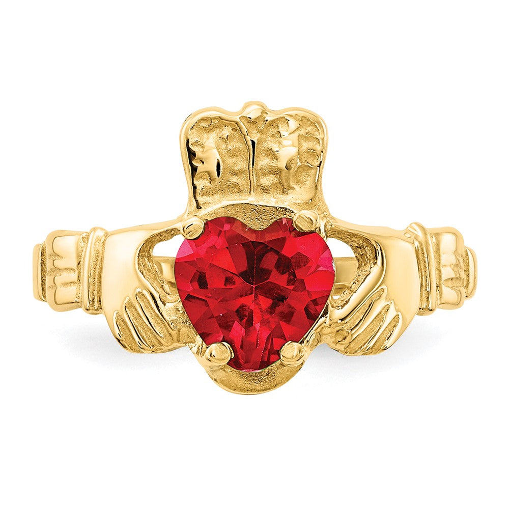 14K Gelbgold July Zirkonia Herz Geburtsstein Claddagh Ring