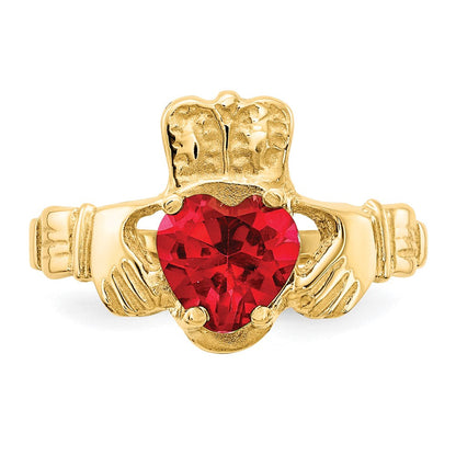 14K Gelbgold July Zirkonia Herz Geburtsstein Claddagh Ring