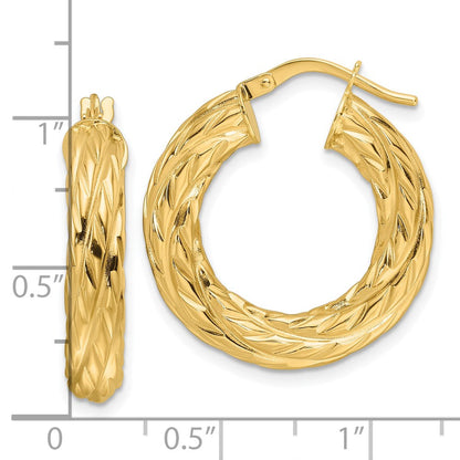 14K Gelbgold Poliert Geflochten Texture 4.75mm Rund Creolen
