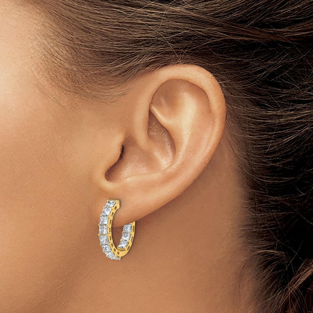 14K Gelbgold Innen/Außen Zertifizierte Im Labor Gezüchtete Diamant-Creolen mit Prinzessschliff, VS/SI FGH