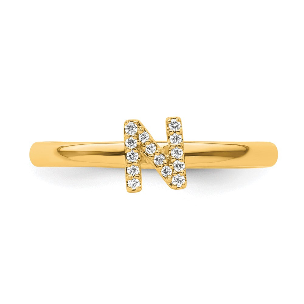 14K Gelbgold Stapelbar Diamant Initiale N Größe 7 Ring
