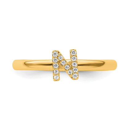 14K Gelbgold Stapelbar Diamant Initiale N Größe 7 Ring
