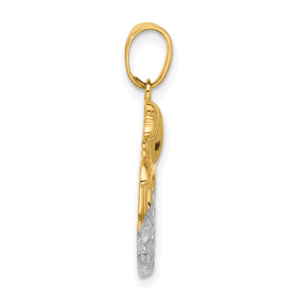 14K Gelbgold mit Rhodium diamantgeschliffener Meerjungfrauen-Anhänger