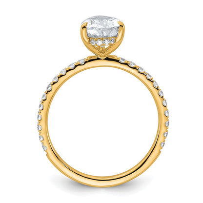 14K Gelbgold Verlobungsring mit 2K zertifiziertem, im Labor gezüchtetem Diamant VS/SI+ G+, Birnenschliff, Solitär komplett mit Flair