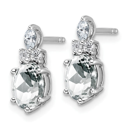 14K Weißgold Ohrstecker mit Diamant und 7x5 ovalem Weißem Topas (April)