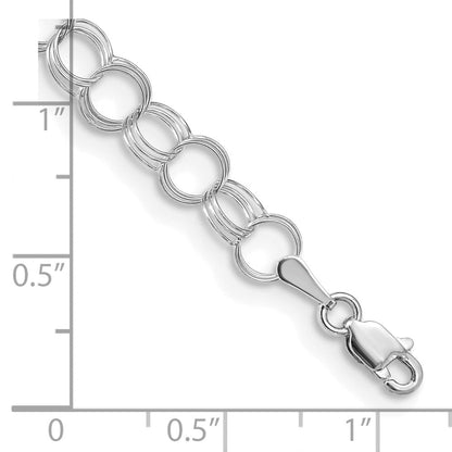 14K Weißgold 6mm Massiv Dreifach Glieder Charm Armband