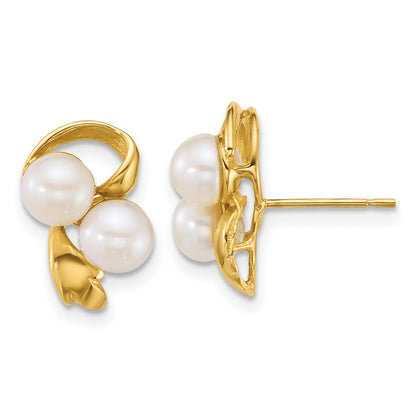 14K Gelbgold Poliert 5-6mm Knopf Süßwasser Zucht 2-pearl Ohrstecker
