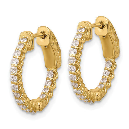 14K Gelbgold.64 Karat Diamant In/out Creole mit Sicherheits Verschluss Ohrringe