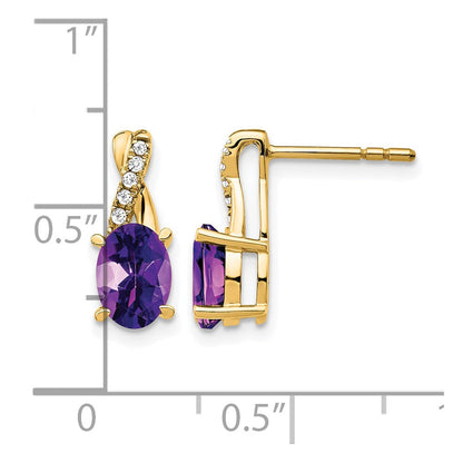 14K Gelbgold Ohrstecker mit ovalem 7x5 Amethyst (Februar-Geburtsstein) und Diamanten