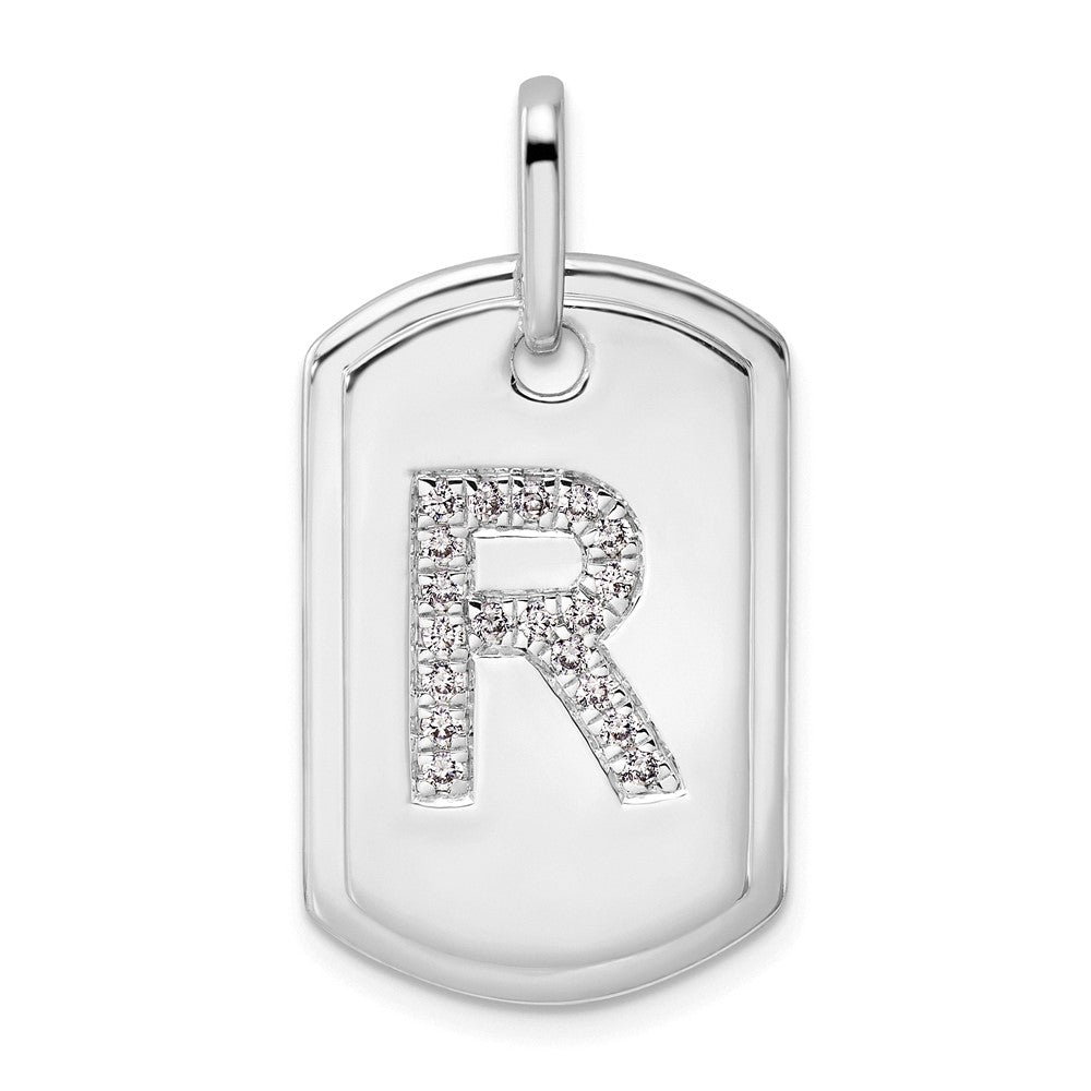 14K Weißgold Diamant-Buchstabe-R-Dog-Tag-Charm
