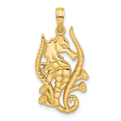 14K Gelbgold Charm „Seepferdchen im Seetang“, poliert