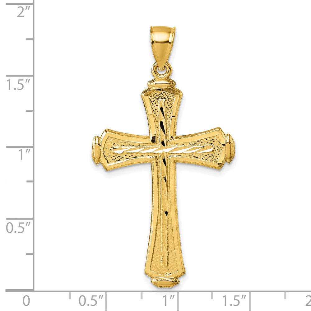 14K Gelbgold Polierter Diamantgeschliffener Strukturierter Fantasie-Kreuz-Anhänger