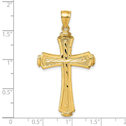 14K Gelbgold Polierter Diamantgeschliffener Strukturierter Fantasie-Kreuz-Anhänger