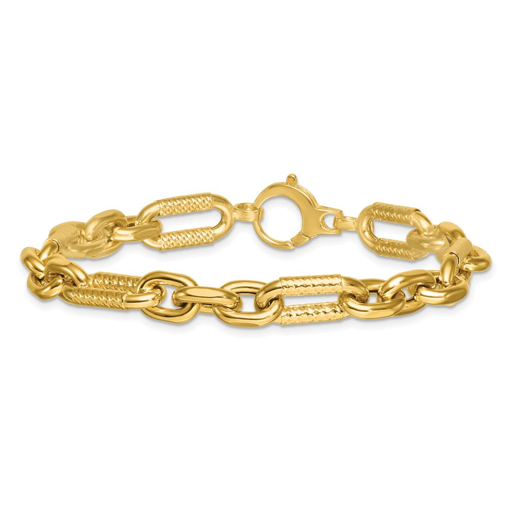 14K Gelbgold Poliert 8.8mm Diamantiert Fantasie Figaro Glieder 7.5 Zoll Armband