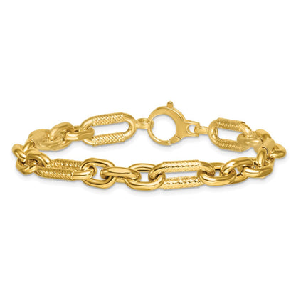 14K Gelbgold Poliert 8.8mm Diamantiert Fantasie Figaro Glieder 7.5 Zoll Armband