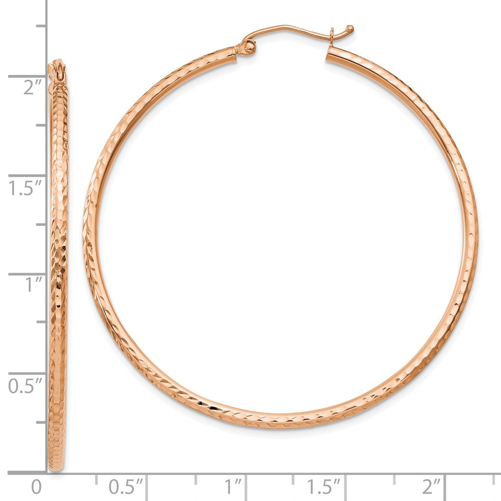 14K Roségold 2x50mm Diamantiert Rund Röhre Creolen
