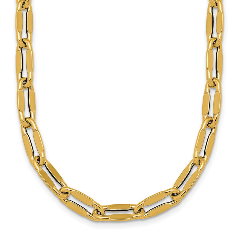 14K Gelbgold Poliert 5.5mm Flattened Oval Ankerkette Fantasieglieder 18 Zoll Halskette