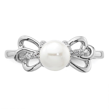 14K Weißgold Ring, poliert, mit Diamant und Perle