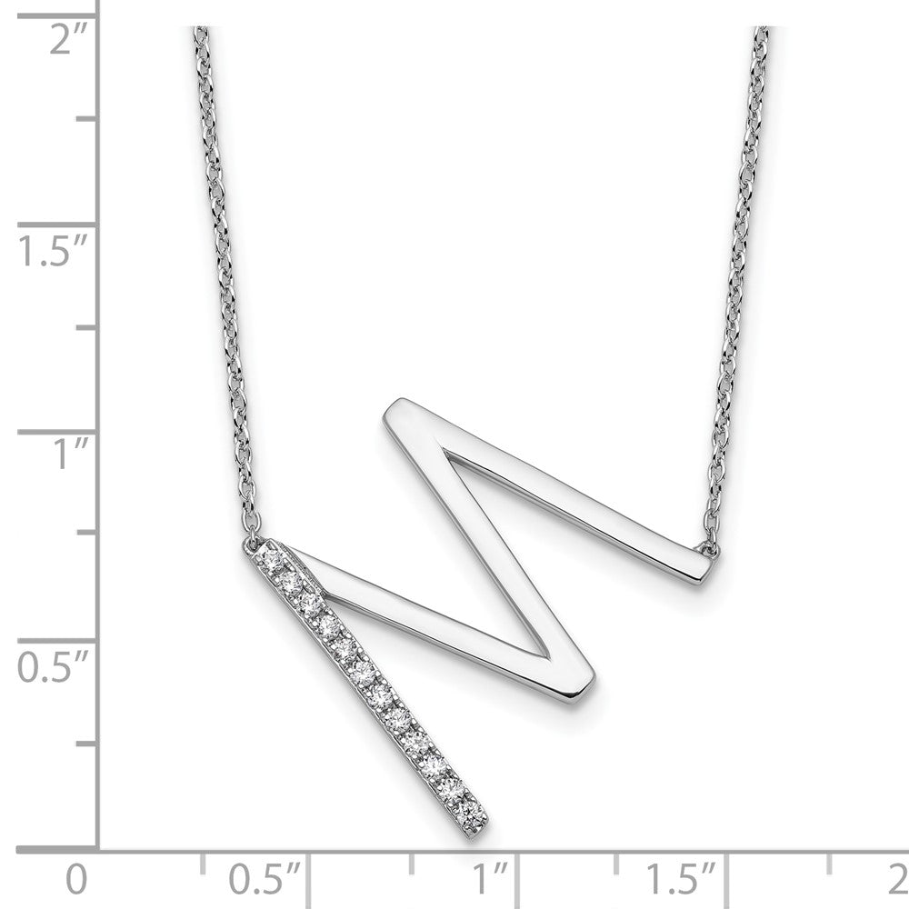 14K Weißgold Seitlich Diamant Initiale M 18 Zoll Halskette