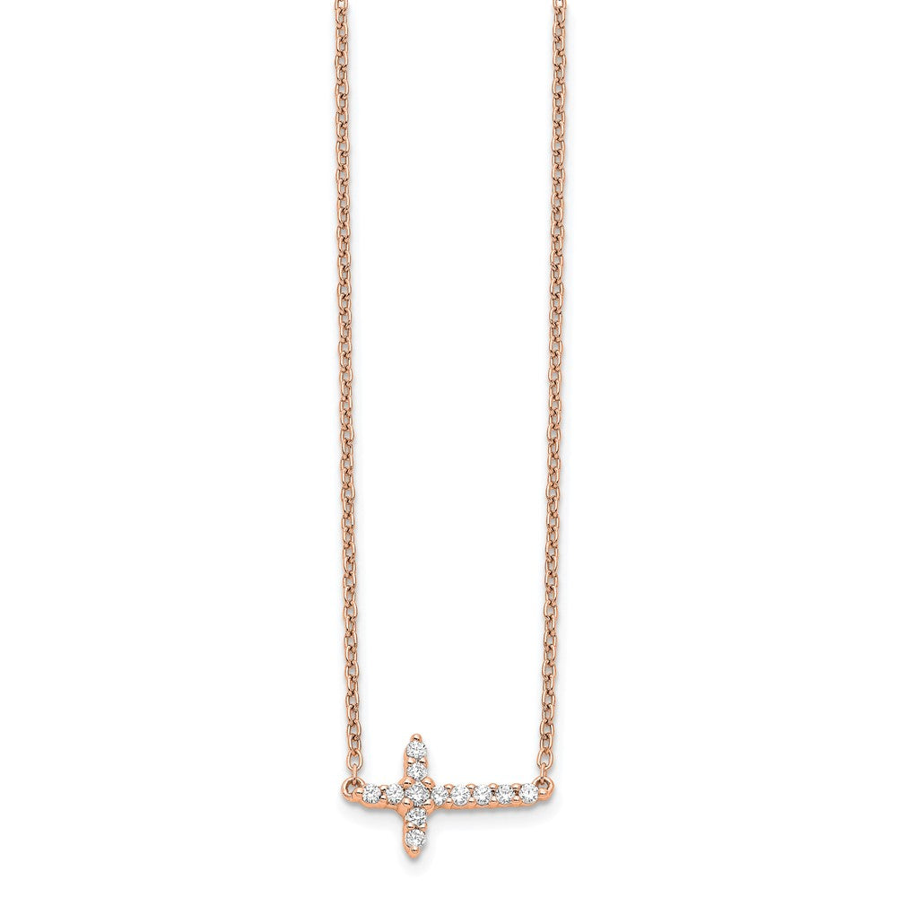 14K Roségold 1/6 Karat Diamant Seitlich Kreuz 18 Zoll Halskette