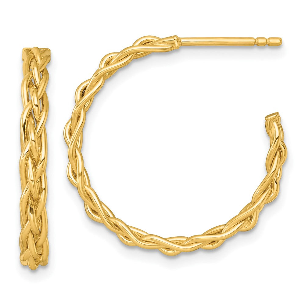 14K Gelbgold Poliert Geflochten Braid 3 X 24mm C-hoop Ohrstecker