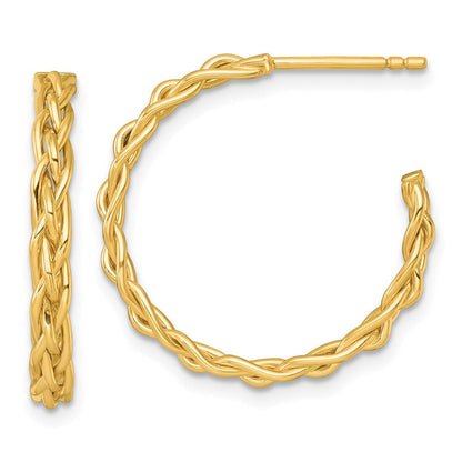 14K Gelbgold Poliert Geflochten Braid 3 X 24mm C-hoop Ohrstecker