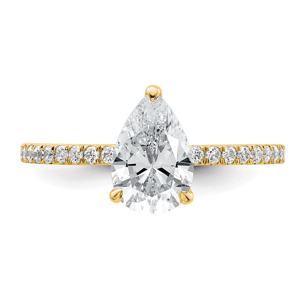 14K Gelbgold 1,375 Karat Zertifizierter, im Labor gezüchteter Diamant VS+ F+ Birnenschliff Kompletter Solitär mit Flair Verlobungsring