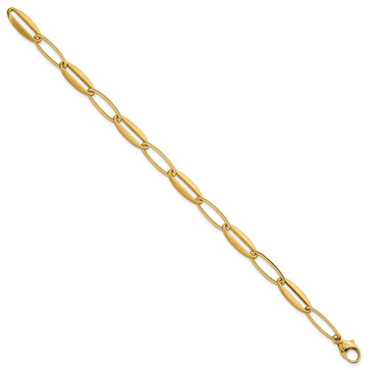14K Gelbgold Gebürstet und Poliert 7.25mm Lang Oval Glieder 7.5 Zoll Armband