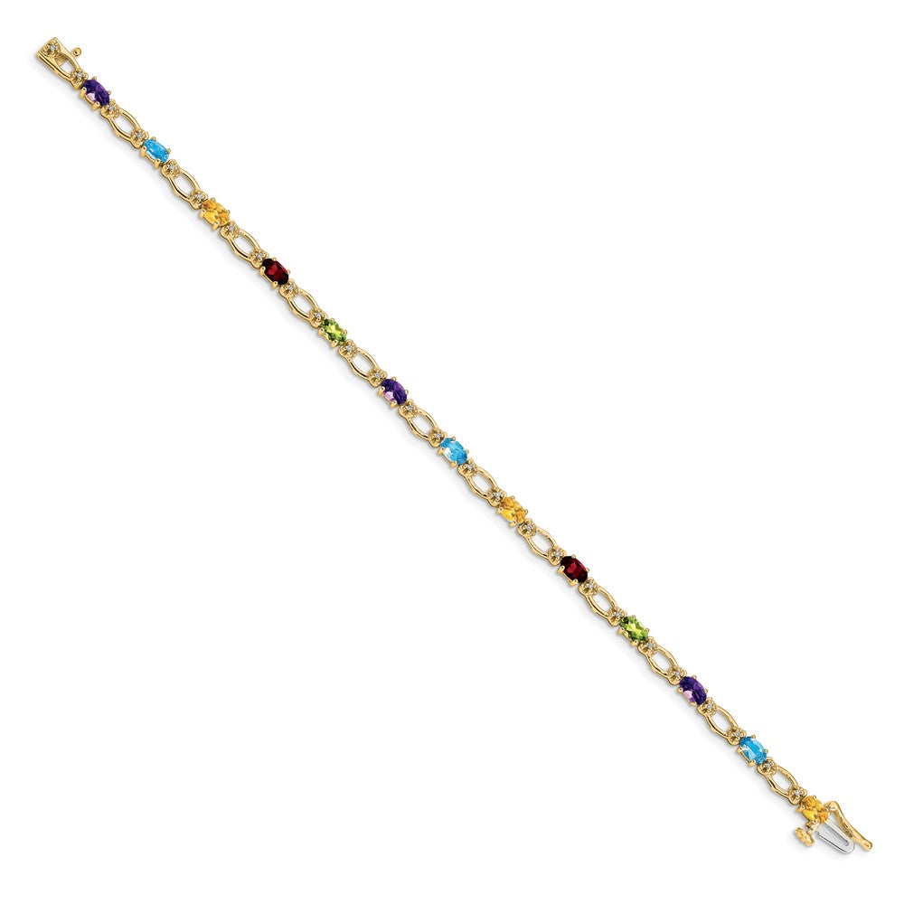 14K Gelbgold Komplett Diamant und Oval Granat/peridot/amethyst/citrine/swiss Blautopas 7 Zoll Regenbogen Armband